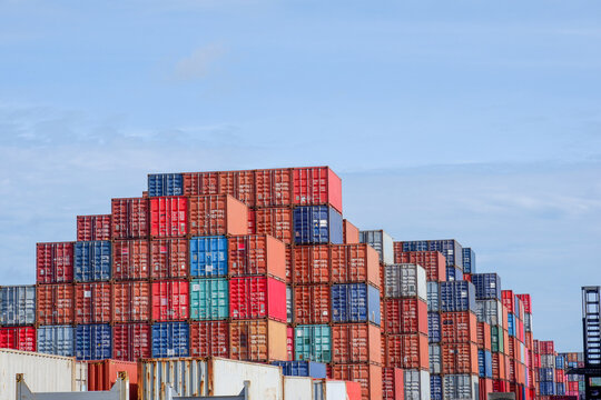 Containers piled up at the port