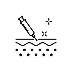 Skin Injection Line Icon. Syringe and Structure of Skin Linear Pictogram. Medical, Dermatology Treatment Vaccine, Filler, Hyaluronic Acid Outline Icon. Editable Stroke. Isolated Vector Illustration.