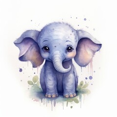 cute baby Elephant watercolor drawing, white background