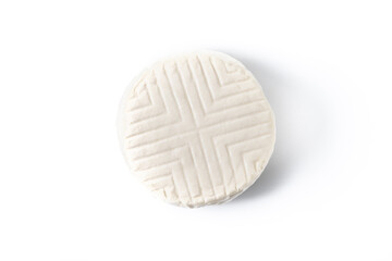 Sliced fresh white cheese from cow's milk isolated on white background. Top view