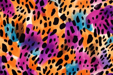 Pattern of leopard skin in a seamless and vibrant watercolor style. Generative AI