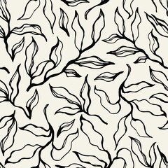 Black Twigs. Decorative vector seamless pattern. Repeating background. Tileable wallpaper print.