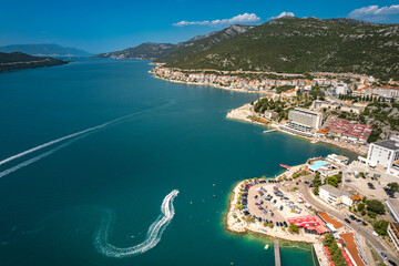 Panoramic Aaerial view of Neum, only coastal town in Bosnia and Herzegovina.  - obrazy, fototapety, plakaty