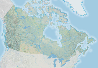Topographic map of Canada with colored land use