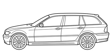 Classic station wagon. Side view shot. Outline doodle vector illustration	

