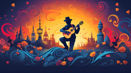 Musical Background with Person Holding a Guitar