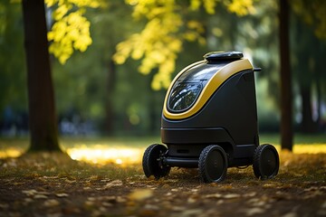 Robot cleaner for collecting garbage in city parks and on the streets - obrazy, fototapety, plakaty
