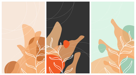 Abstract floral doodle art. Set of vector illustrations backgrounds