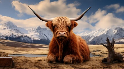 highland cow in the field