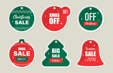 Christmas and New Year sale stickers and label. Price tag holiday. Christmas red and green stickers
