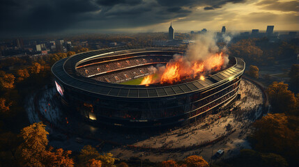 Burning stadium.