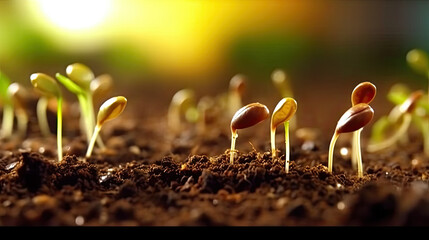 Germinating Seeds of Vegetable on the Earth in various seasons, AI Generated