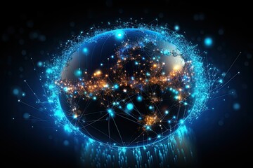 Obraz premium View of globe network in the world at night