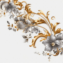 Gray gold luxury decorative Filigree Elaborate on white Background, AI Generated