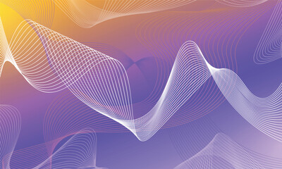 Yellow and lilac abstract background with white wavy lines. Vector illustration