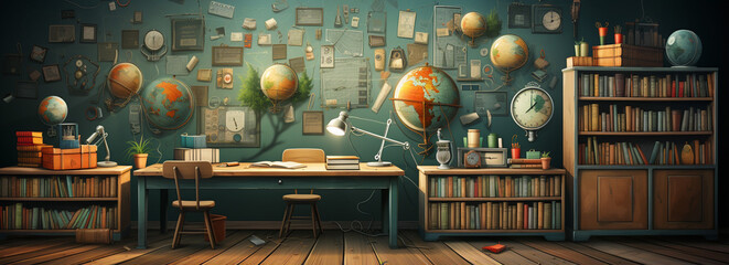 school wallpaper with a blackboard that showcases a vibrant, educational solar system illustration
