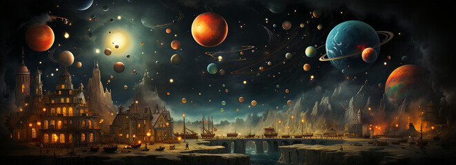 school wallpaper with a blackboard that showcases a vibrant, educational solar system illustration