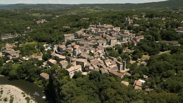 Balazuc Ardeche Fench Village Beautiful Small Aerial View South France Summer