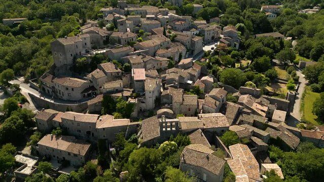 Balazuc Ardeche Fench Village Aerial River South France Aerial View Summer