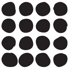 Set black spots, circle brush strokes on white background vector illustration.Trendy modern graphic design banner story post, social media, event poster, greeting card, celebration, flyer, party