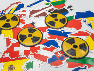 nuke radioactive signs over europe country maps
