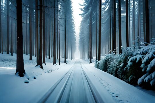 a snowfall in progress with snowflakes gently falling on a quiet forest