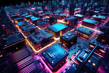 Fototapeta premium Computer processors on printed circuit board style background