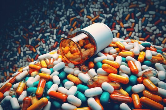 Medicines and pills falling