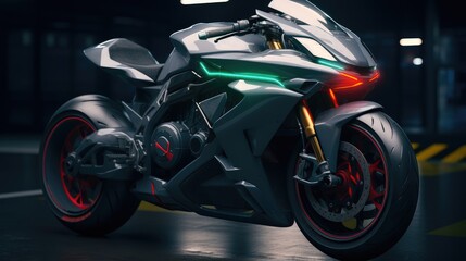 Racing motorbike on dark background.