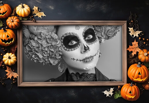 Halloween Picture Frame With Autumn Design and Generative Ai