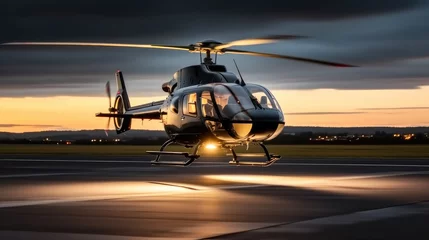 Wall murals Helicopter Business helicopter private, Luxury helicopter on landing pad at city, Fast transportation success concept.