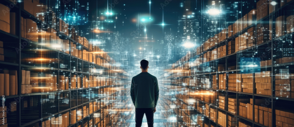 Aufkleber business man examining data innovative e-commerce application, big data concept.