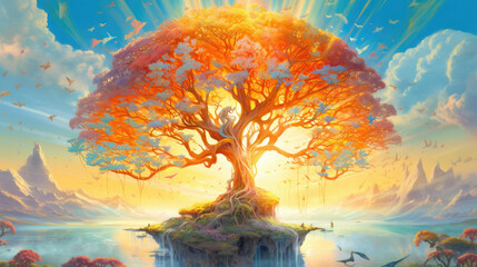 tree of life in the sun spiritual gaia shamanism - by generative ai - obrazy, fototapety, plakaty