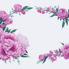 Frame border,pink cherry blossom and peony flower branch border
