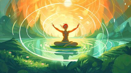 yoga lotus zen spiritual meditation new age peace gaia - by generative ai - obrazy, fototapety, plakaty
