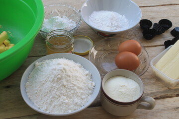 Ingredients for making Indonesian cakes called nastar