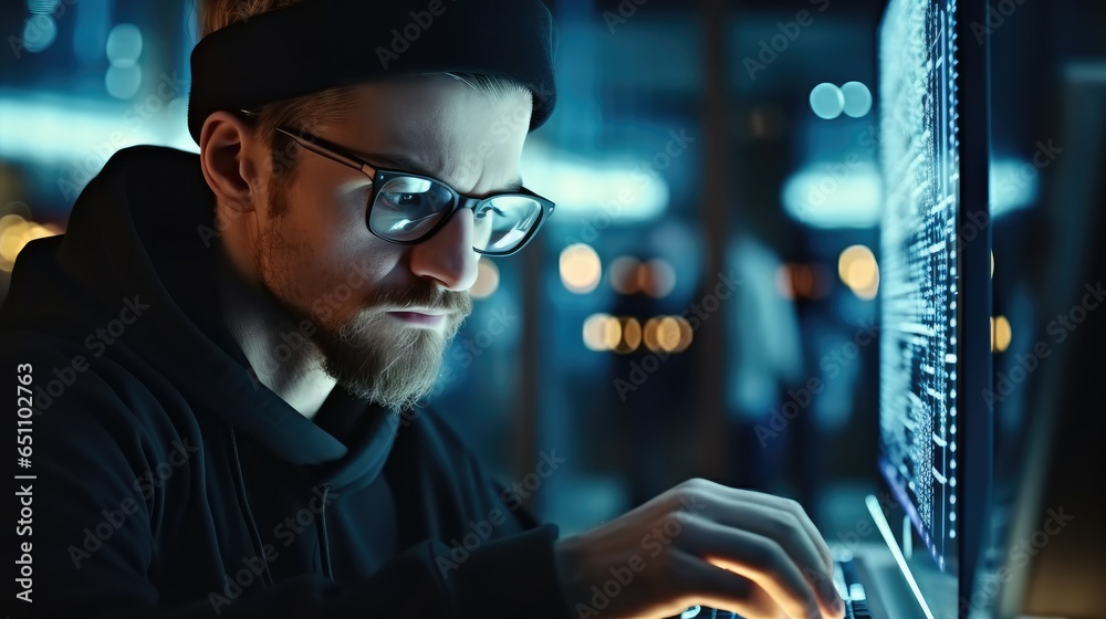Leinwandbilder Technician man using a laptop while working in a data centre.