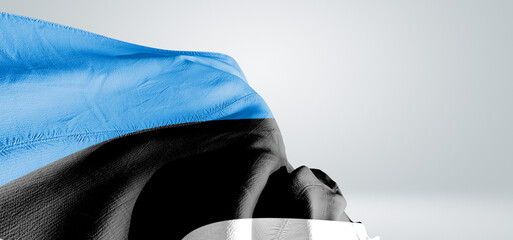 Estonia national flag cloth fabric waving on beautiful sky Background.
