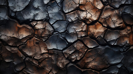 Charred wood bark dark texture. Detailed macro close-up view of tree burned scratched cork...