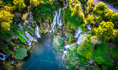 Aerial view of Kravica Waterfalls - Vodopad Kravica, Bosnia and Herzegovina - obrazy, fototapety, plakaty