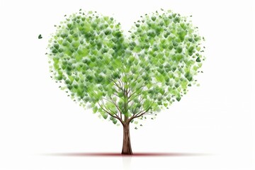 Illustration of tree with heart shape, isolated on white background. Generative AI