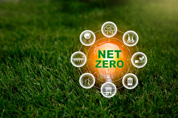Net zero in 2050 year, ESG eco concept  for environmental, social, sustainable and ethical,  light...
