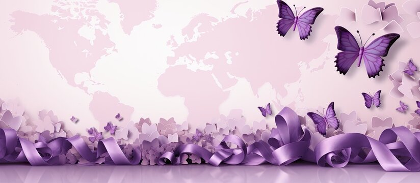 World Lupus awareness highlighted with ribbon and world map during designated month