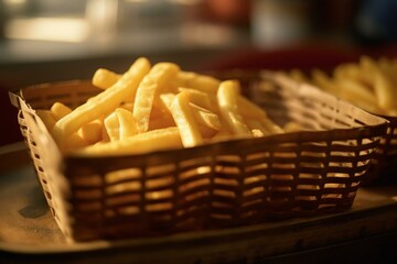 Close-up of fries basket. Generative AI