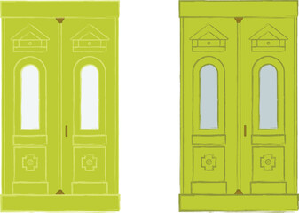 Vector illustration. Set of doors with wood texture.
