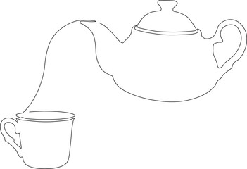Vector linear illustration of a tea party.