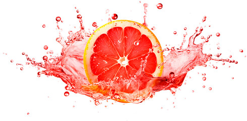 Grapefruit juice splash isolated white on white background, generated AI
