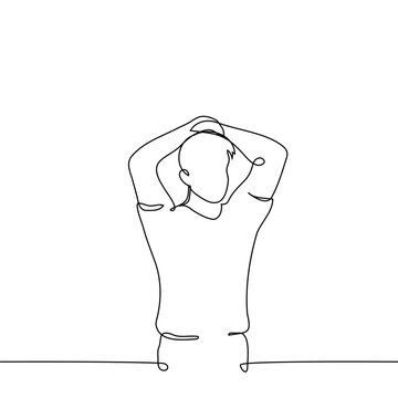 recommend clip art: man stands with his hands on her head - one line art vector