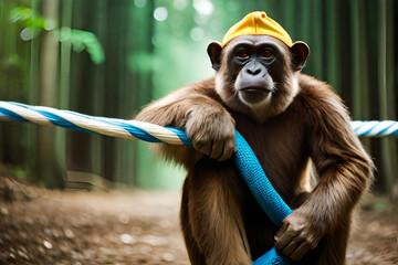 monkey holding a rope