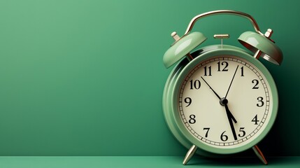 alarm clock on green background - obrazy, fototapety, plakaty